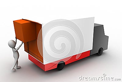 3d man lifting cargo to truck