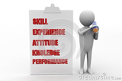 3d man with skill experience attitude knowledge