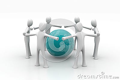 3d people create a circle around the globe