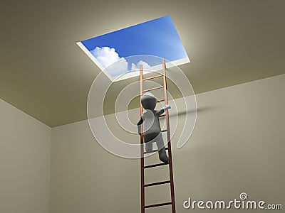 3D person Climbs Ladder to Sky