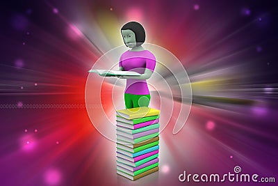 3d women reading book, education concept