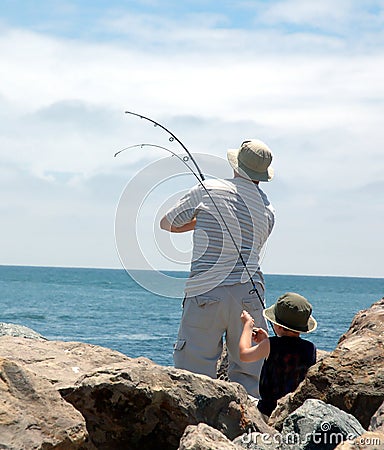 Dad and son fishing