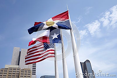Dallas flags flying on flagpoles