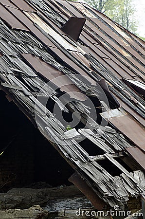 Damaged house roof