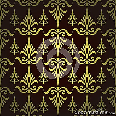 Damask seamless floral pattern. Royal wallpaper. Flowers and crowns on a dark background