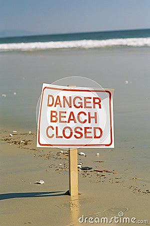 Danger beach closed sign