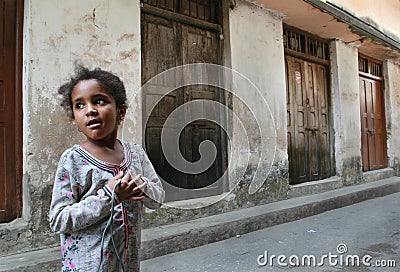Dark-skinned African Muslim girl 10 years old, Tanzania, Zanziba