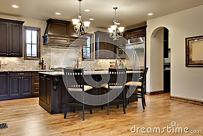 Dark Wood Kitchen with Granite Counters