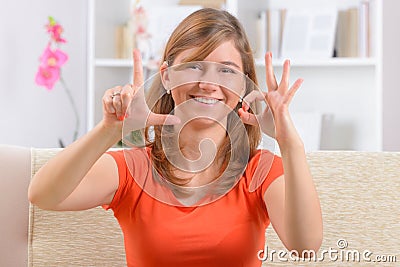 Deaf woman using sign language