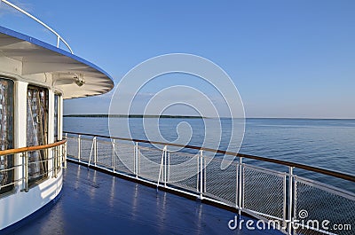 Deck on river cruise boat on Volga river