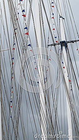 Decked sailing ship - small party flags