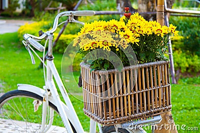 Decorated yellow flowers in a basket