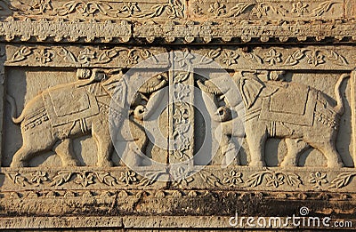 Decorative carving on the wall of 84-Pillared Cenotaph, Bundi, R