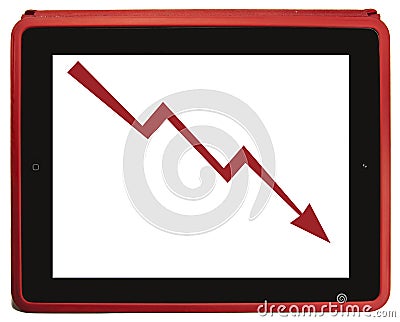 Decrease arrow in red tablet PC
