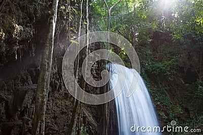 Deep forest waterfall at Erawan waterfall