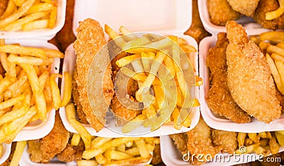 Deep fried chicken and chips