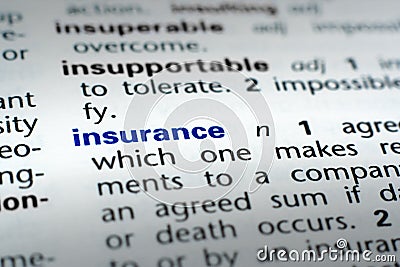 The word Insurance in a dictionary, word in blue with rest of page ...