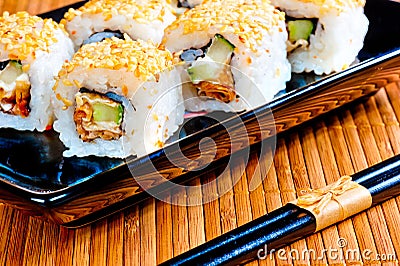 Delicious traditional Japanese rolls close-up