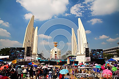 Democracy Monument with Anti-government protesters