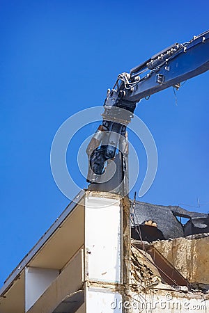 Demolition of high-rise building with prefabricated