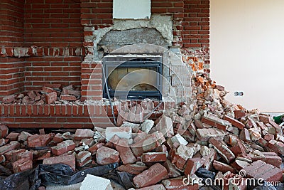 Demolotion of an old fireplace