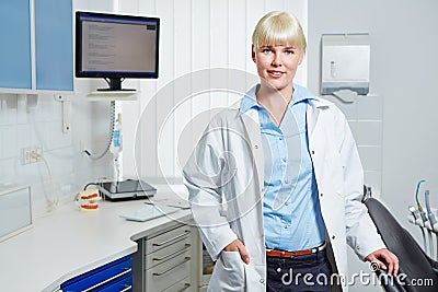 Dentist in her dental practice