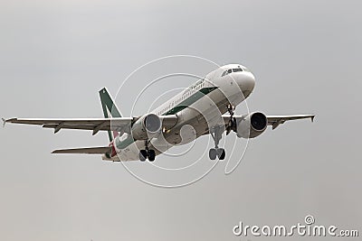 Departing Alitalia Airbus A320-216 aircraft