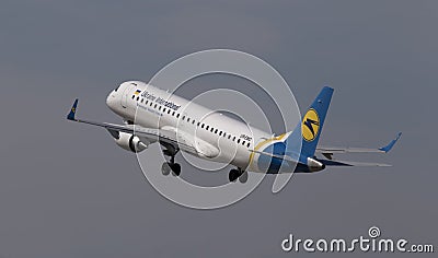 Departing Ukraine International Airlines Embraer ERJ190-100 aircraft