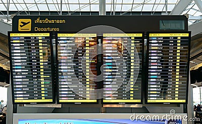 Departure information monitor at Suvanaphumi Airport