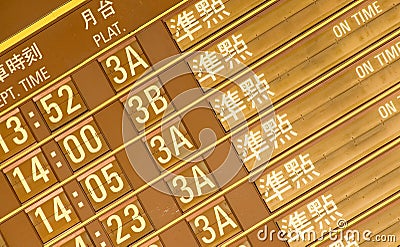 Departure timetable of train in Taiwan