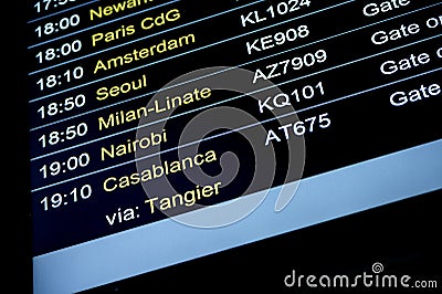 Departures flight information schedule in international airport