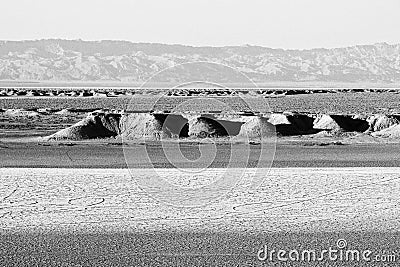 Desert dunes of Sahara black and white;