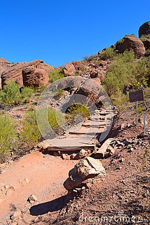 Desert Hiking Trail on Camelback Mountain in Scottsdale, Arizona USA