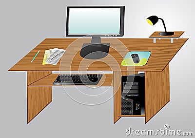 Desktop computer on a table