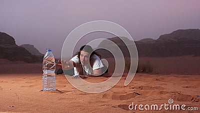 Desperate man in the desert longing for water