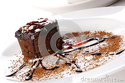 Dessert cake with chocolate and jam
