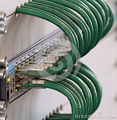 Detail of connection of the Green network cables in a firewall a