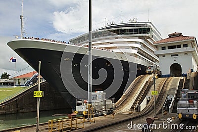 Detail of cruise ship in Lock, Panama Canal