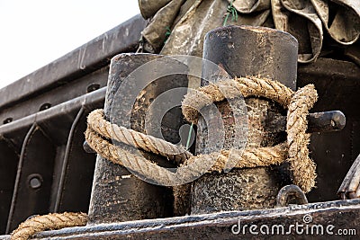 Detail of fairleads with ropes