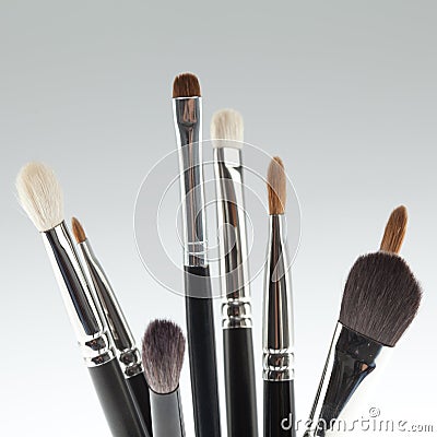  Brush Sets on Detail Of A Make Up Brush Set  With The Bristles Set Upwards  Shot