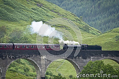 Detail of an old steam train crossing an old viaduct