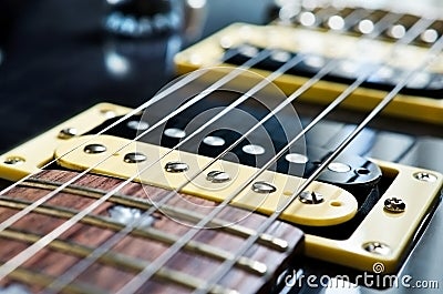 Detail of six-string electric guitar
