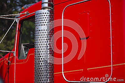 Details of chrome and paint chic classic red truck