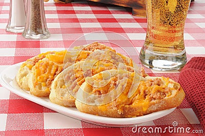 Deviled ham toasts and beer