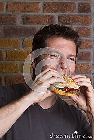 Devouring a Hamburger for Lunch