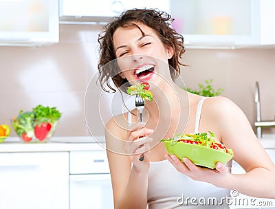 Diet. Woman Eating Vegetable Salad