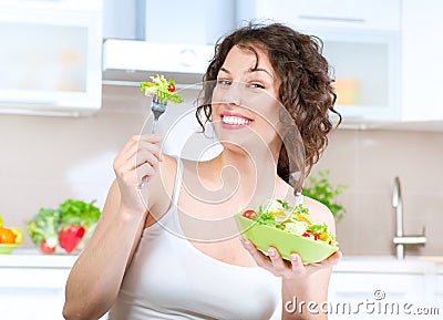 Diet. Woman Eating Vegetable Salad