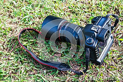 Digital camera on grass