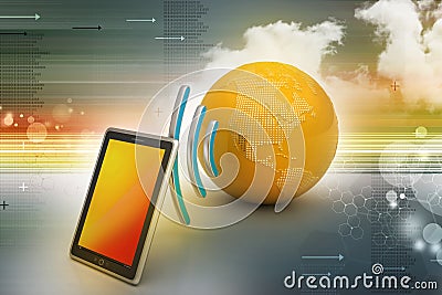 Digital tablet with earth, and symbol wi-fi