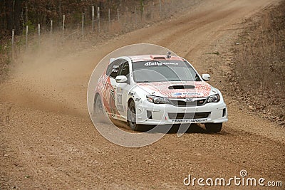 Dillon Van Way driving during competition in Rally America
